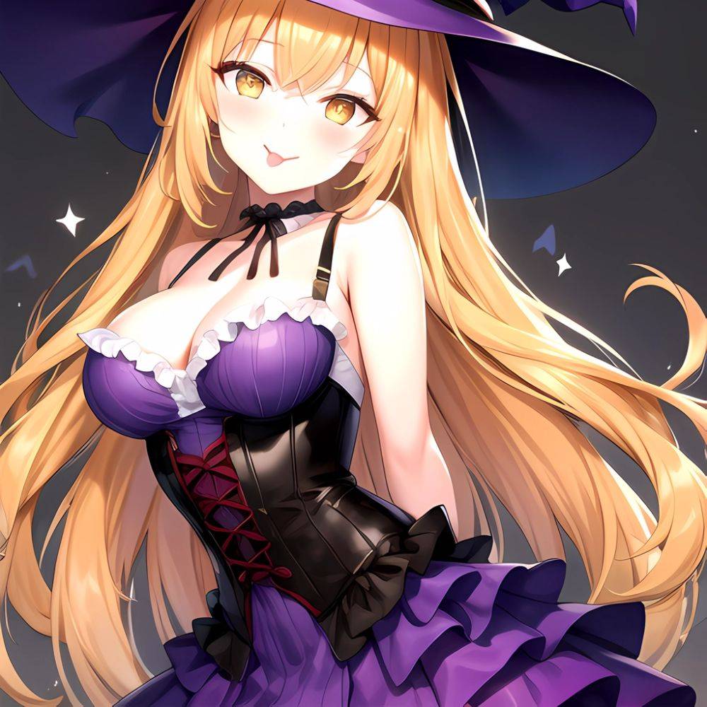 Shokuhou Misaki 1girl P Arched Back Black Corset Black Headwear Blonde Hair Breasts Choker Corset Dress Food Frilled Choker Fril, 3564472634 - AIHentai - #main