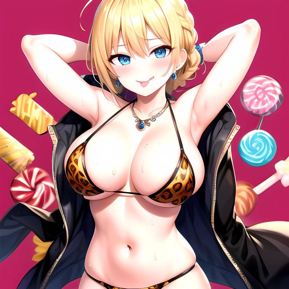 Darjeeling Girls Und Panzer 1girl P Animal Print Areola Slip Bikini Blonde Hair Blue Eyes Blush Braid Breasts Candy Cleavage, 3066261346 - AIHentai - #main