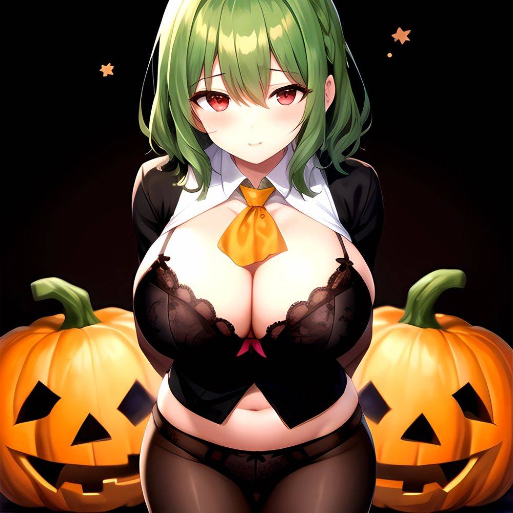 Kazami Yuuka 1girl Arms Behind Back Ascot Black Background Black Bra Black Panties Black Pantyhose Bra Breasts Cleavage Green Ha, 4119280491 - AIHentai - #main