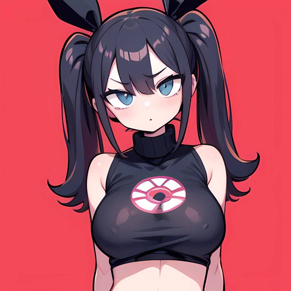 1girl Sexy Pokemon Trainer Looking At The Viewer Facing The Viewer Big Boobs Arms Behind Back Simple Background, 4122654515 - AIHentai - #main