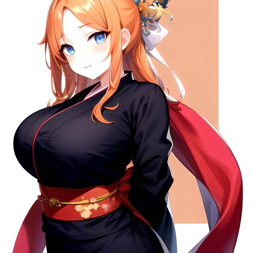 Matsumoto Rangiku 1girl Between Breasts Black Kimono Blue Eyes Breasts Center Opening Closed Mouth Huge Breasts Japanese Clothes, 3168525113 - AIHentai - #main