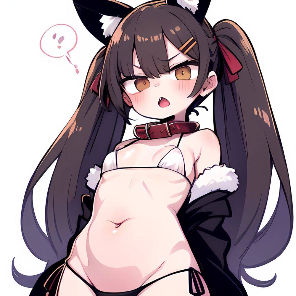 Minegumo Kancolle 1girl Animal Ears Bikini Braid Brown Eyes Cloud Hair Ornament Fake Animal Ears Fur Collar Fur Cuffs Light, 3418064080 - AIHentai - #main