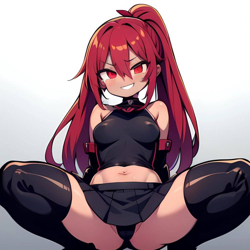 1girl Arms Behind Back Black Skirt Bodysuit Breasts Covered Navel Dark Skinned Female Dark Skin Detached Sleeves Feet Out Of, 3171832499 - AIHentai - #main