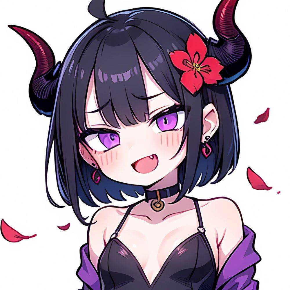 Shuten Douji Fate 1girl Blush Bob Cut Breasts Collarbone Earrings Fang Flower Hair Flower Hair Ornament Horns Jewelry Looking At, 157025040 - AIHentai - #main