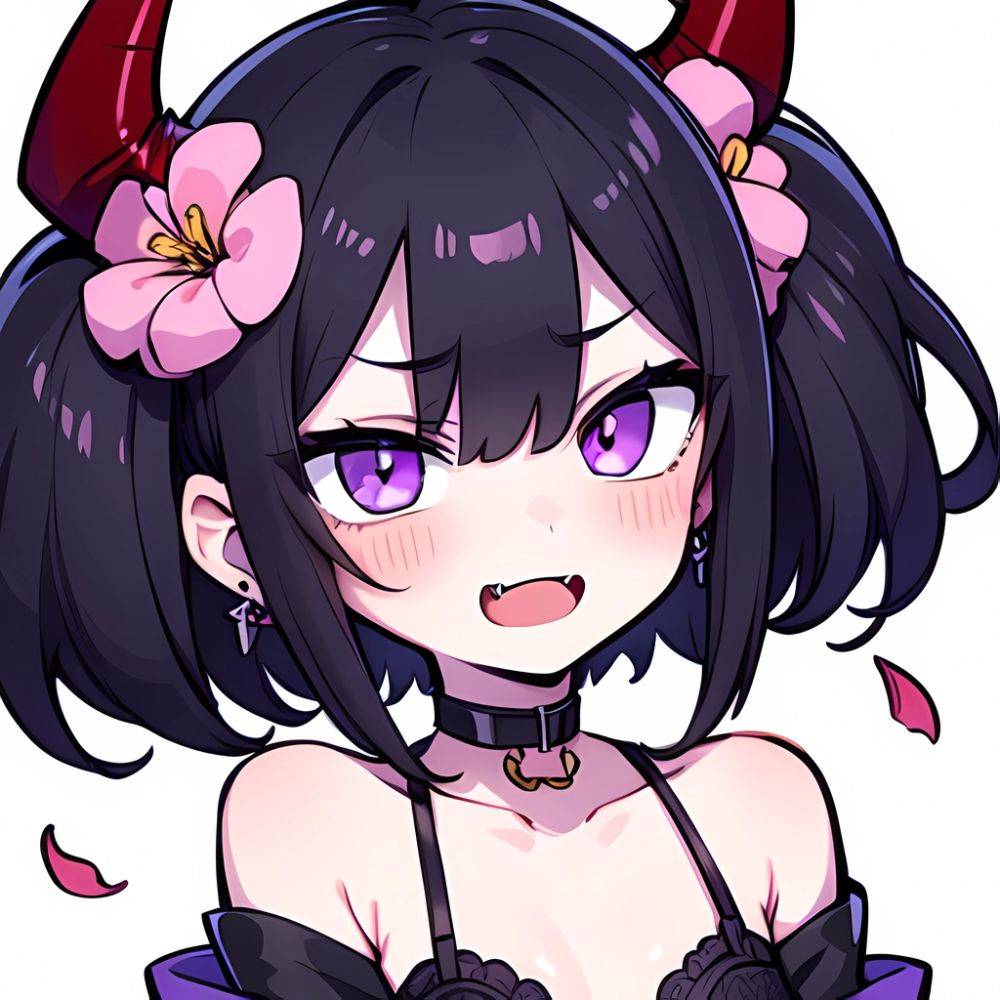 Shuten Douji Fate 1girl Blush Bob Cut Breasts Collarbone Earrings Fang Flower Hair Flower Hair Ornament Horns Jewelry Looking At, 346520360 - AIHentai - #main