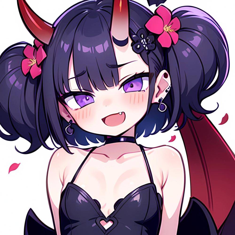 Shuten Douji Fate 1girl Blush Bob Cut Breasts Collarbone Earrings Fang Flower Hair Flower Hair Ornament Horns Jewelry Looking At, 212133718 - AIHentai - #main