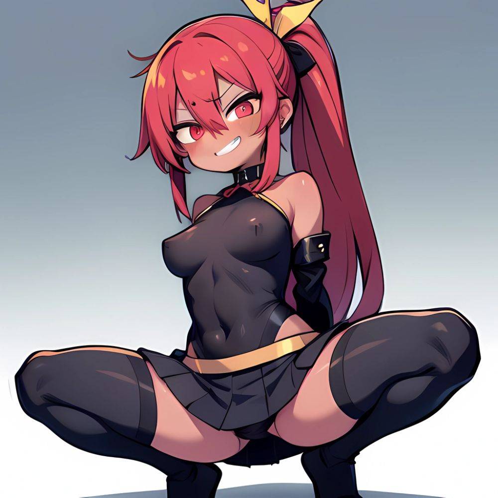 1girl Arms Behind Back Black Skirt Bodysuit Breasts Covered Navel Dark Skinned Female Dark Skin Detached Sleeves Feet Out Of, 2574692159 - AIHentai - #main