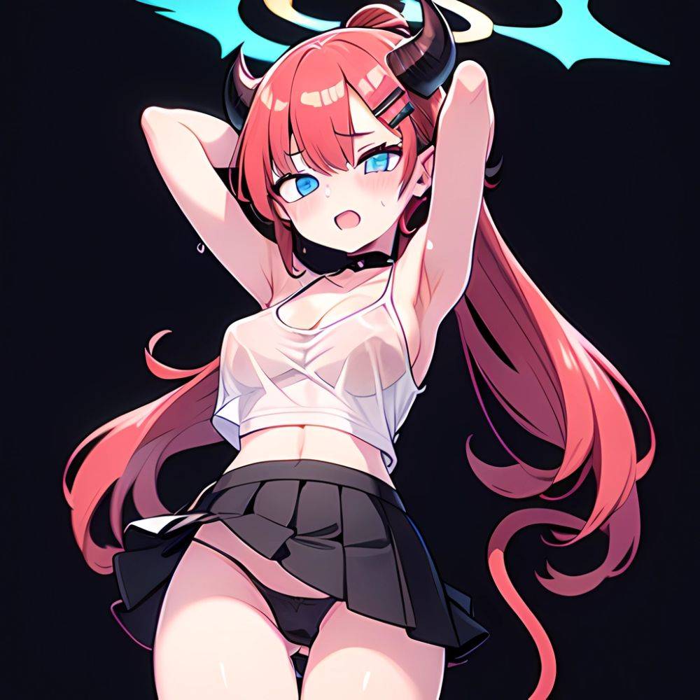 Megu Blue Archive 1girl Areola Slip Armpits Arms Up Bare Shoulders Black Skirt Blue Eyes Blush Breasts Choker Cleavage Collarbon, 2296346417 - AIHentai - #main