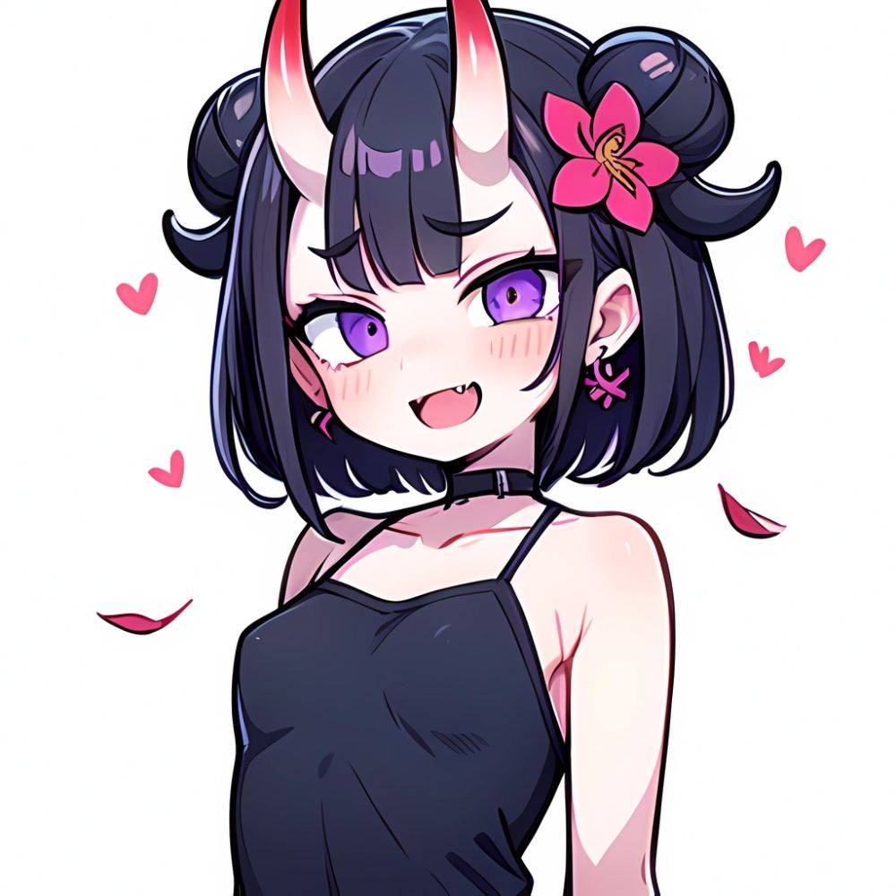 Shuten Douji Fate 1girl Blush Bob Cut Breasts Collarbone Earrings Fang Flower Hair Flower Hair Ornament Horns Jewelry Looking At, 4231247600 - AIHentai - #main