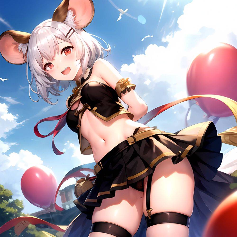 1girl Animal Ears Balloon Blush Granblue Fantasy Hair Ornament Hairclip Highres Medium Hair Mouse Ears Navel Open Mouth Pleated, 917031829 - AIHentai - #main