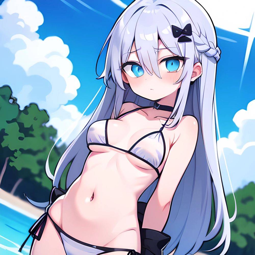 Lexington Warship Girls R 1girl Bikini Blue Eyes Blue Sky Braid Breasts Cloud Collarbone Day French Braid Grey Hair Hair, 786222567 - AIHentai - #main