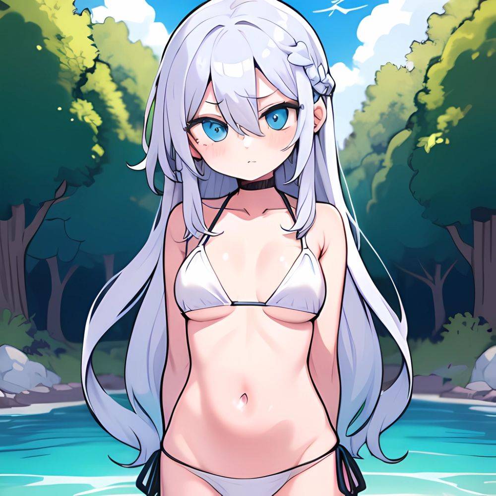 Lexington Warship Girls R 1girl Bikini Blue Eyes Blue Sky Braid Breasts Cloud Collarbone Day French Braid Grey Hair Hair, 119356009 - AIHentai - #main