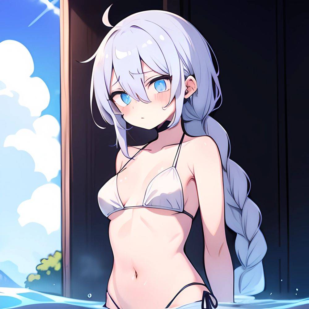 Lexington Warship Girls R 1girl Bikini Blue Eyes Blue Sky Braid Breasts Cloud Collarbone Day French Braid Grey Hair Hair, 359851521 - AIHentai - #main