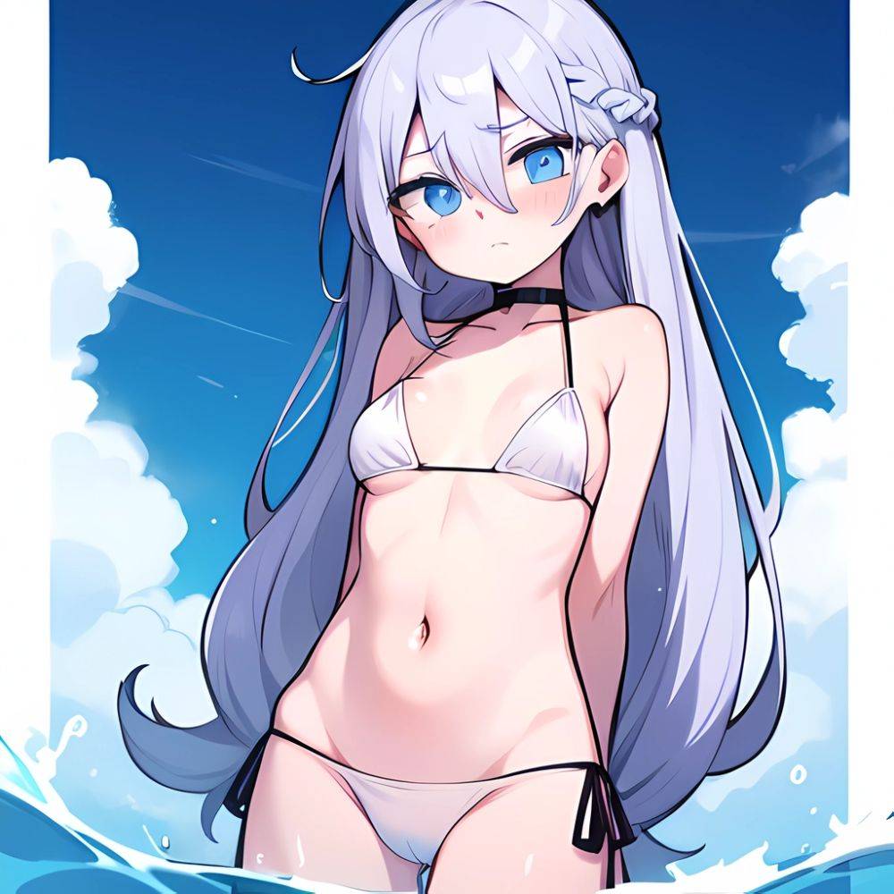 Lexington Warship Girls R 1girl Bikini Blue Eyes Blue Sky Braid Breasts Cloud Collarbone Day French Braid Grey Hair Hair, 1197188427 - AIHentai - #main