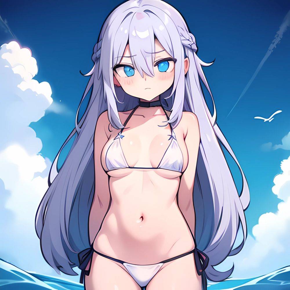 Lexington Warship Girls R 1girl Bikini Blue Eyes Blue Sky Braid Breasts Cloud Collarbone Day French Braid Grey Hair Hair, 2766721002 - AIHentai - #main