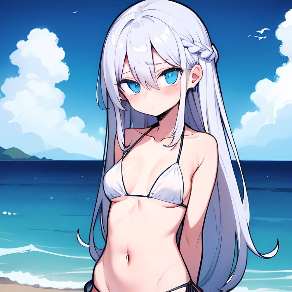 Lexington Warship Girls R 1girl Bikini Blue Eyes Blue Sky Braid Breasts Cloud Collarbone Day French Braid Grey Hair Hair, 1021426170 - AIHentai - #main