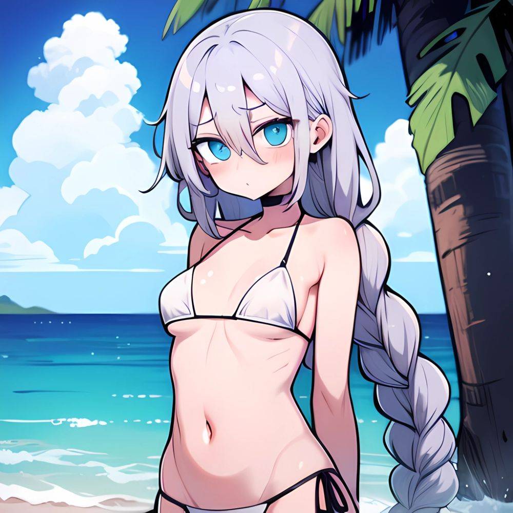 Lexington Warship Girls R 1girl Bikini Blue Eyes Blue Sky Braid Breasts Cloud Collarbone Day French Braid Grey Hair Hair, 991350883 - AIHentai - #main