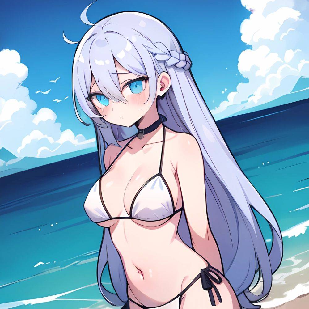 Lexington Warship Girls R 1girl Bikini Blue Eyes Blue Sky Braid Breasts Cloud Collarbone Day French Braid Grey Hair Hair, 846708842 - AIHentai - #main
