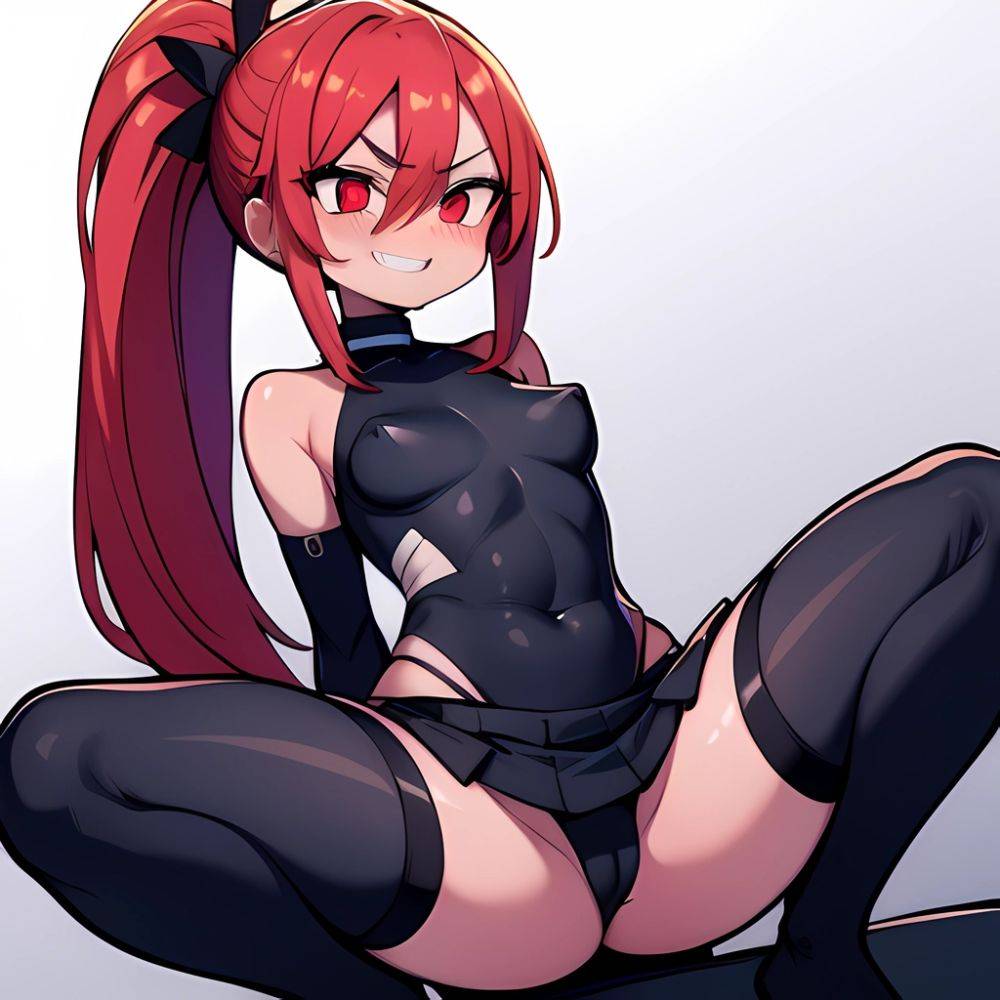 1girl Arms Behind Back Black Skirt Bodysuit Breasts Covered Navel Dark Skinned Female Dark Skin Detached Sleeves Feet Out Of, 4059415768 - AIHentai - #main