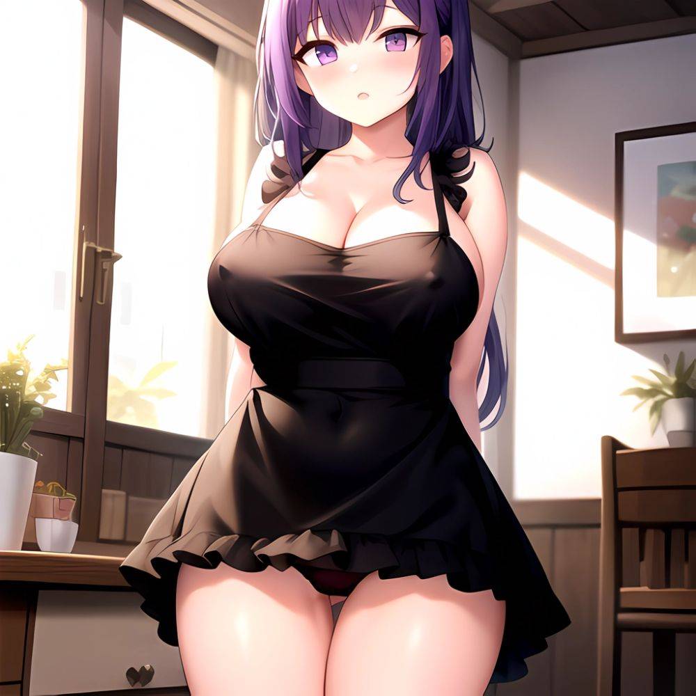 Fern Sousou No Frieren 1girl Apron Black Apron Black Panties Blunt Bangs Breasts Cleavage Collarbone Covered Navel Covered Nippl, 826637323 - AIHentai - #main