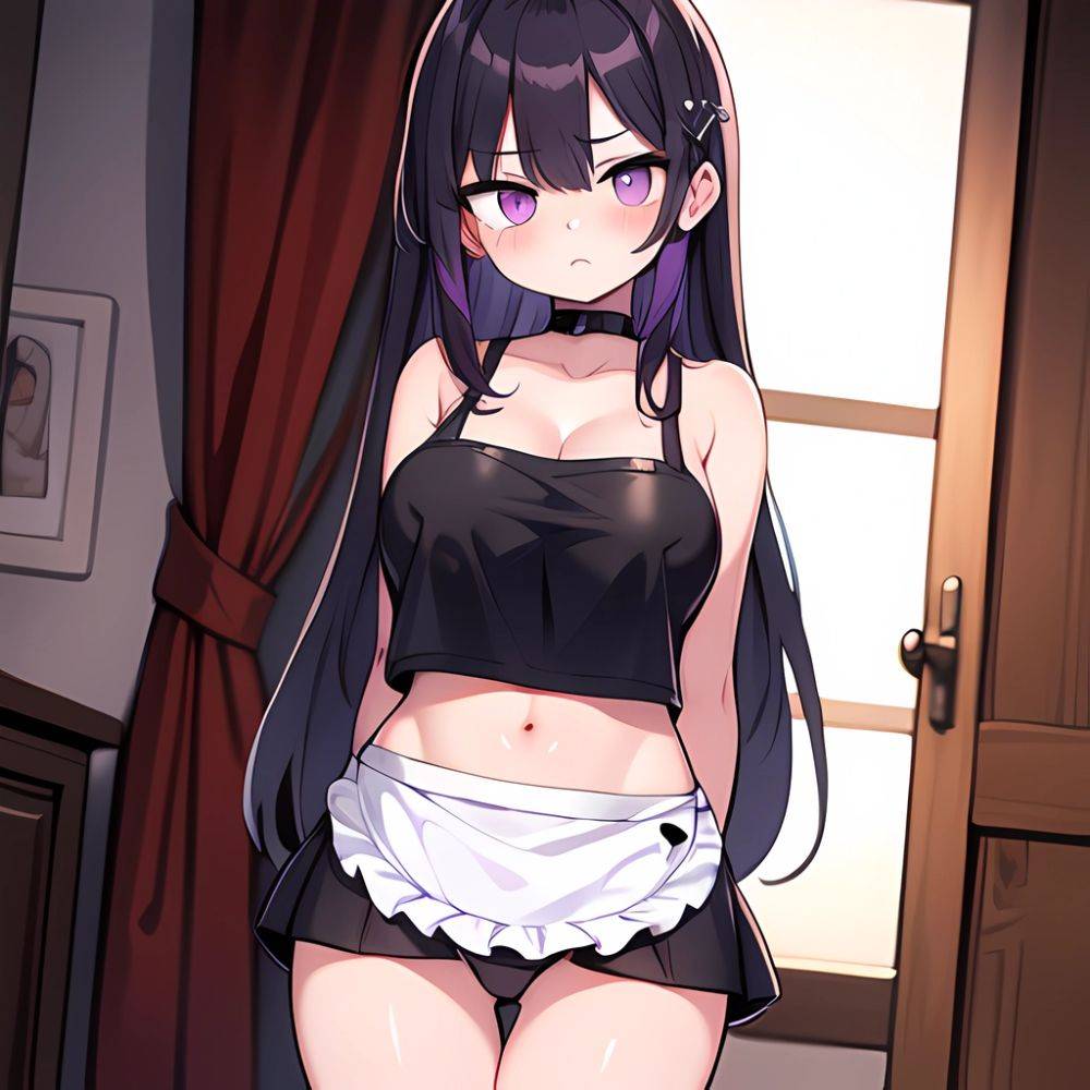 Fern Sousou No Frieren 1girl Apron Black Apron Black Panties Blunt Bangs Breasts Cleavage Collarbone Covered Navel Covered Nippl, 362075560 - AIHentai - #main