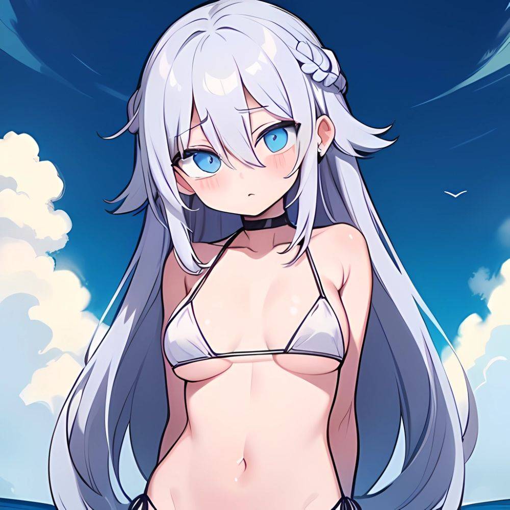 Lexington Warship Girls R 1girl Bikini Blue Eyes Blue Sky Braid Breasts Cloud Collarbone Day French Braid Grey Hair Hair, 1380031098 - AIHentai - #main