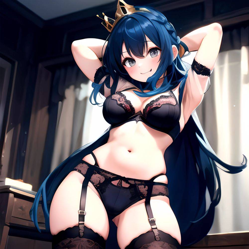 Marianne Von Edmund 1girl Armpit Crease Armpits Arms Behind Head Blue Hair Blush Bra Braid Breasts Brown Eyes Cameltoe Cleavage, 1702647879 - AIHentai - #main