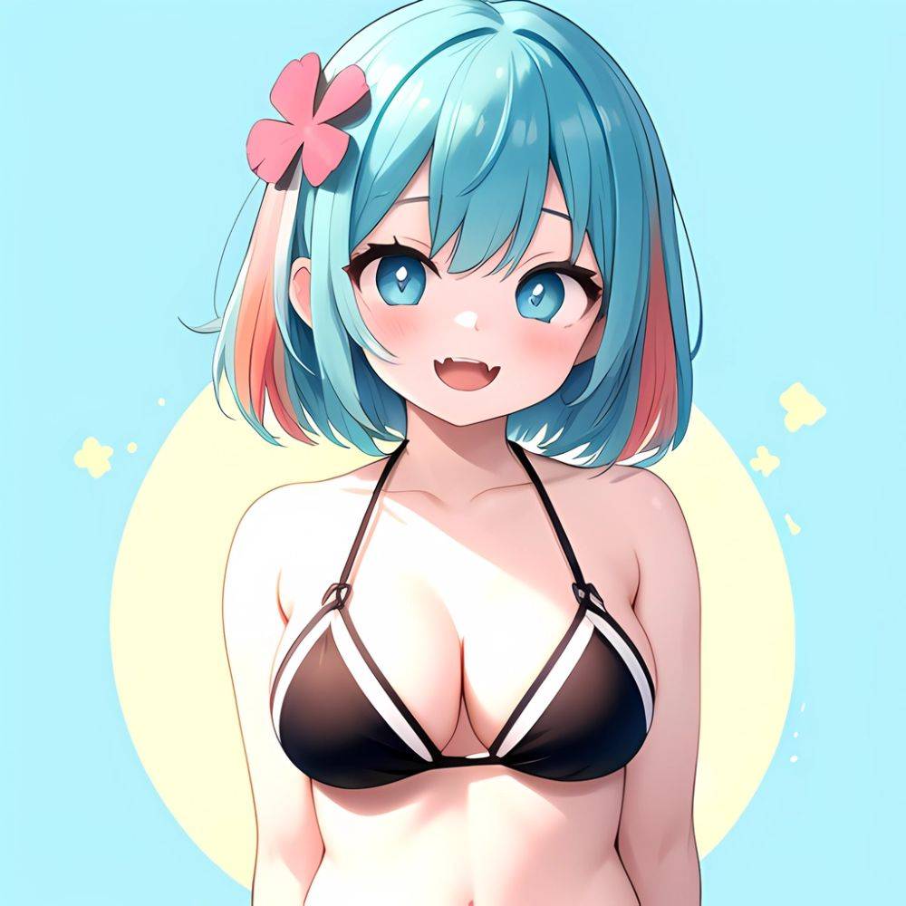 Pine Bombergirl 1girl 3 Aqua Hair Bare Shoulders Bikini Blonde Hair Blue Eyes Blue Hair Blue Trim Blush Breasts Cleavage, 1713569695 - AIHentai - #main