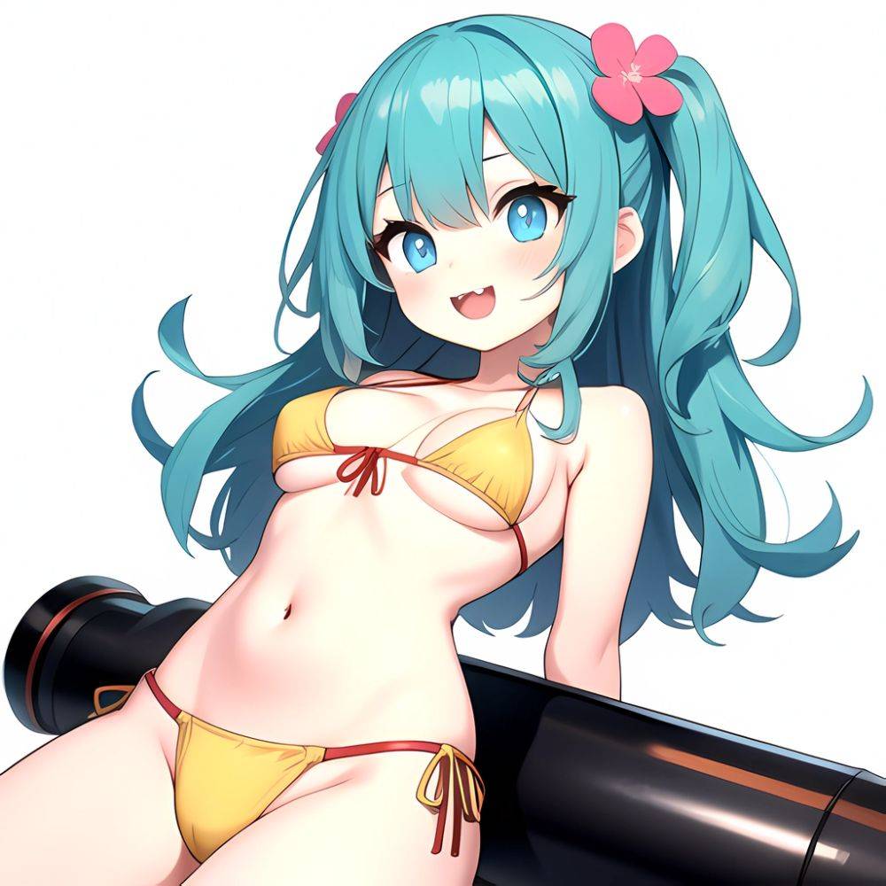 Pine Bombergirl 1girl 3 Aqua Hair Bare Shoulders Bikini Blonde Hair Blue Eyes Blue Hair Blue Trim Blush Breasts Cleavage, 582277795 - AIHentai - #main