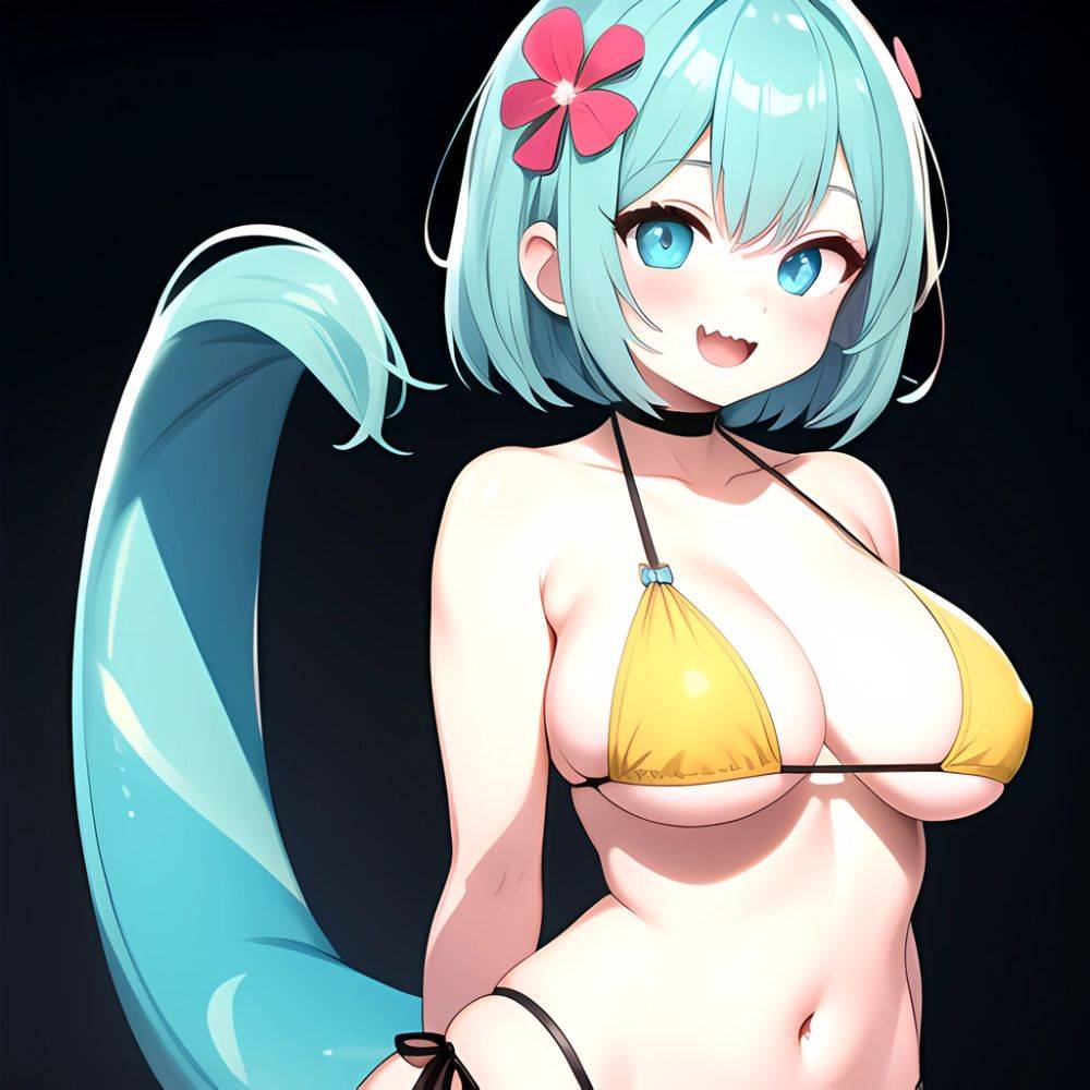 Pine Bombergirl 1girl 3 Aqua Hair Bare Shoulders Bikini Blonde Hair Blue Eyes Blue Hair Blue Trim Blush Breasts Cleavage, 1417424083 - AIHentai - #main
