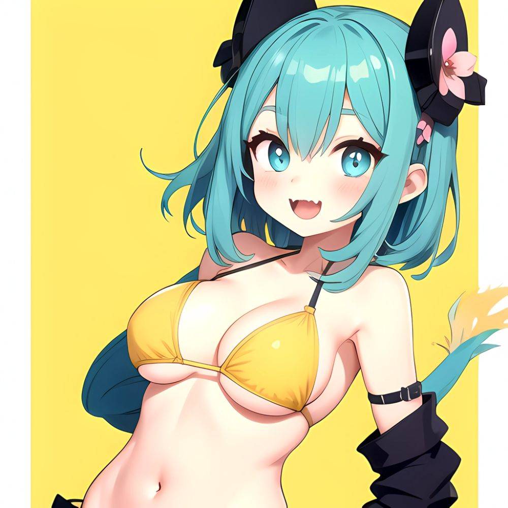 Pine Bombergirl 1girl 3 Aqua Hair Bare Shoulders Bikini Blonde Hair Blue Eyes Blue Hair Blue Trim Blush Breasts Cleavage, 1195920267 - AIHentai - #main