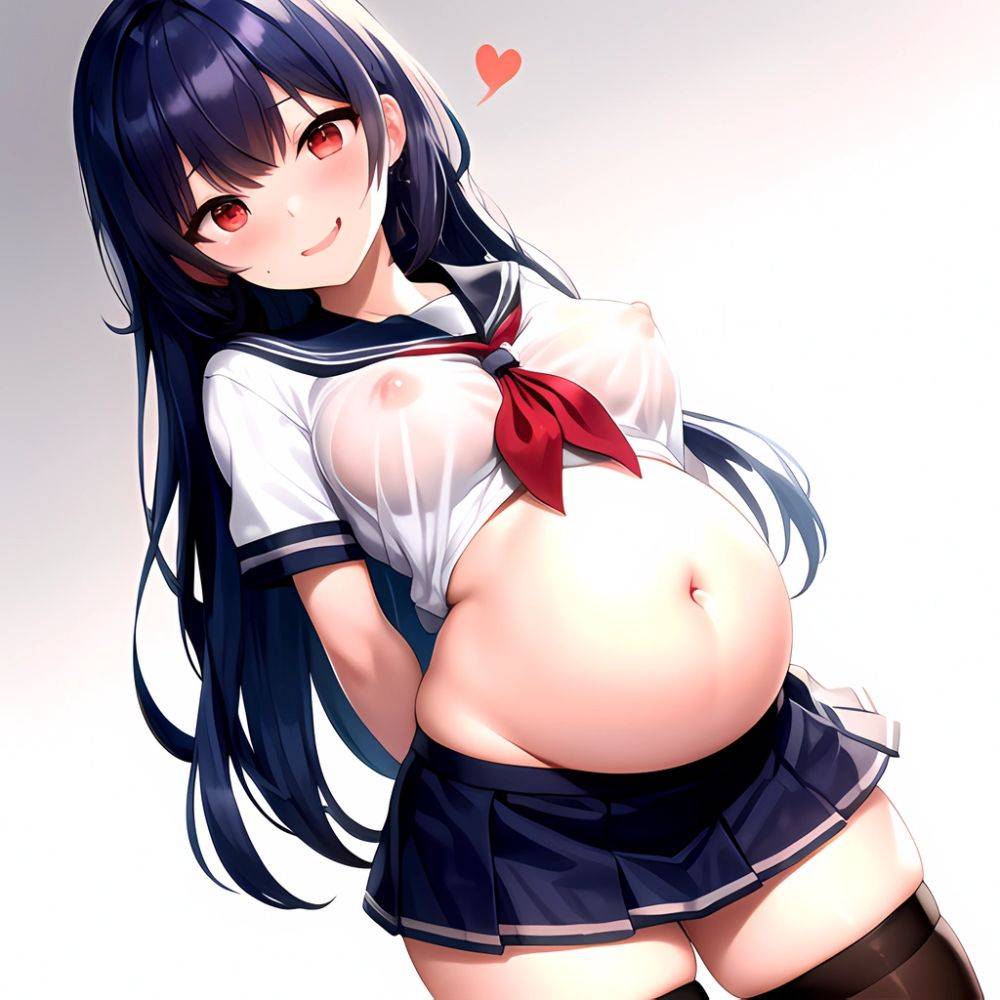 1girl Arms Behind Back 1 3 Blue Hair Blush Breasts Breasts Out Pregnant Long Hair Facing The Viewer Medium Breasts, 573254491 - AIHentai - #main
