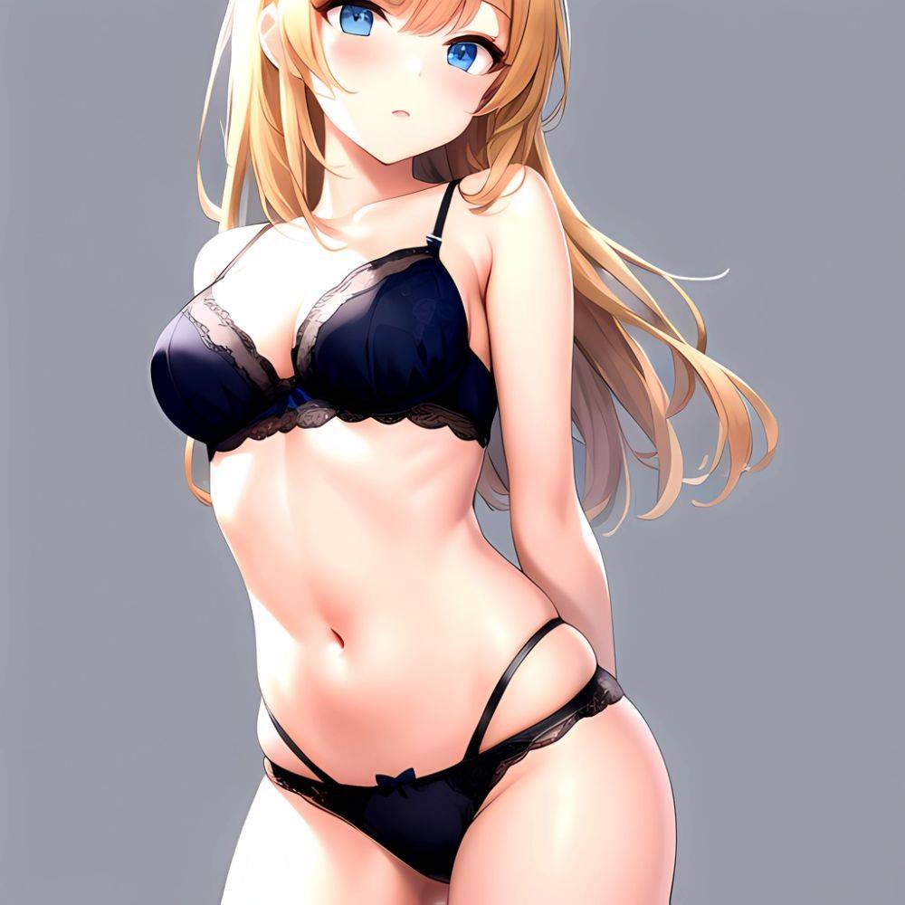 1girl Standing Lingerie Blue Eyes Arms Behind Back Simple Background Anime Girl Facing The Viewer, 2153414214 - AIHentai - #main