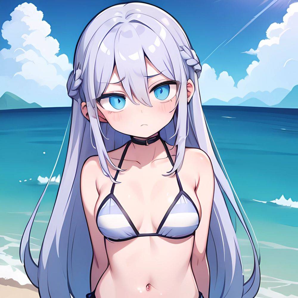 Lexington Warship Girls R 1girl Bikini Blue Eyes Blue Sky Braid Breasts Cloud Collarbone Day French Braid Grey Hair Hair, 2364067179 - AIHentai - #main