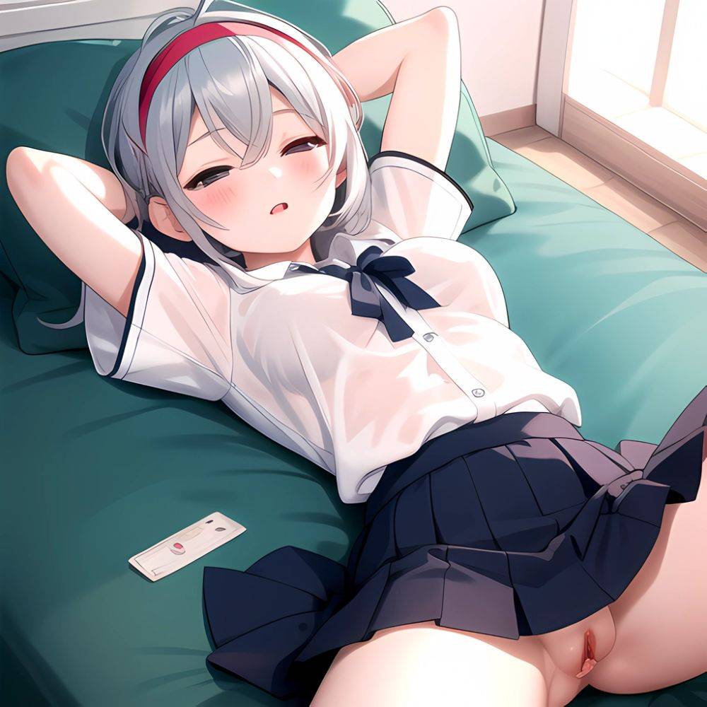 Narumiya Yume 1boy 1girl Antenna Hair Blue Bra Blue Hairband Blue Ribbon Blue Skirt Bow Hairband Bra Breasts Breasts Apart, 320940092 - AIHentai - #main