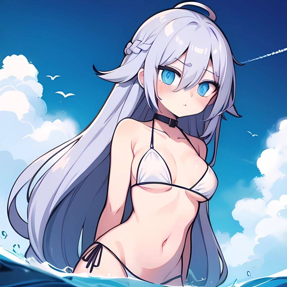 Lexington Warship Girls R 1girl Bikini Blue Eyes Blue Sky Braid Breasts Cloud Collarbone Day French Braid Grey Hair Hair, 3857134579 - AIHentai - #main