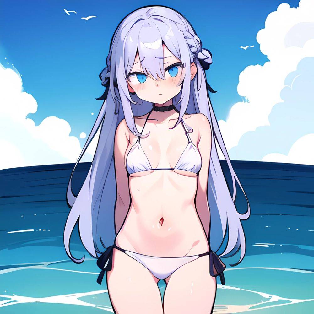 Lexington Warship Girls R 1girl Bikini Blue Eyes Blue Sky Braid Breasts Cloud Collarbone Day French Braid Grey Hair Hair, 3651033814 - AIHentai - #main