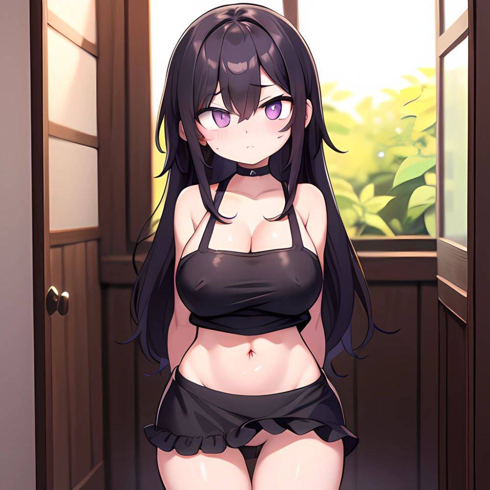 Fern Sousou No Frieren 1girl Apron Black Apron Black Panties Blunt Bangs Breasts Cleavage Collarbone Covered Navel Covered Nippl, 2862817930 - AIHentai - #main