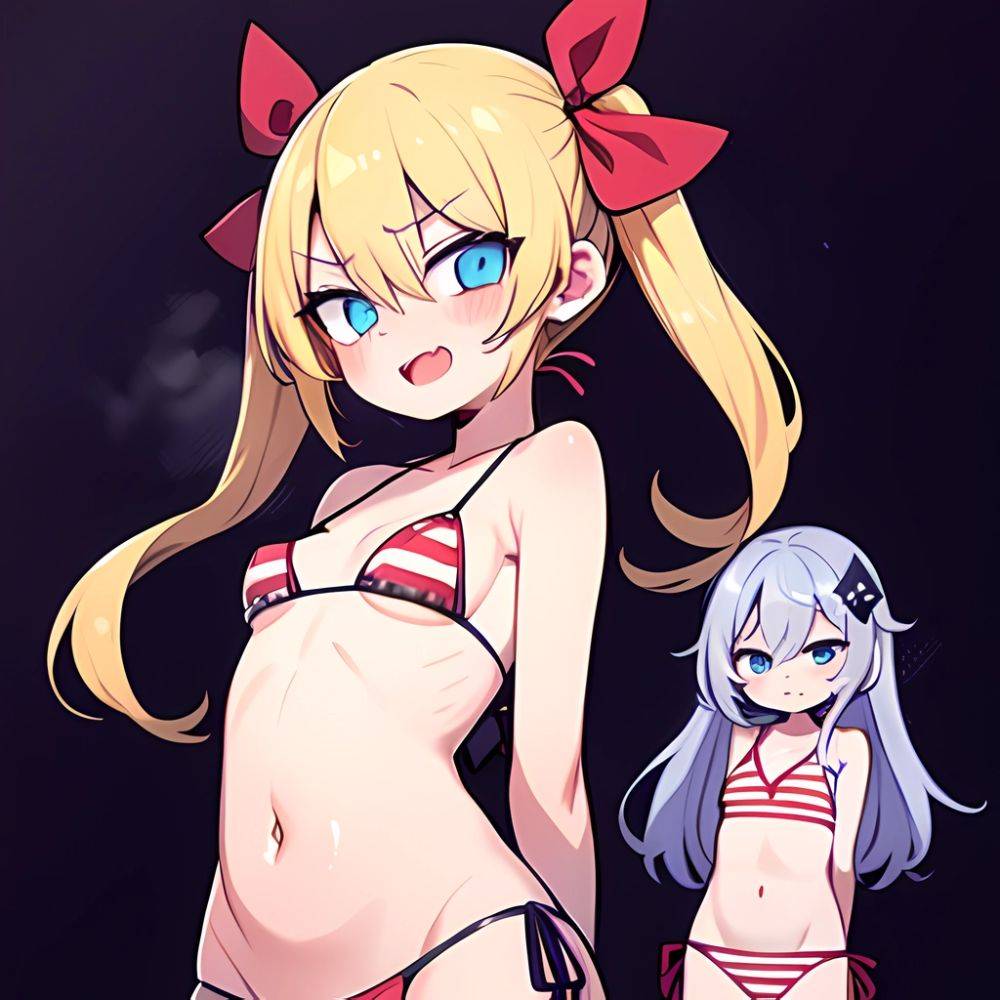 Gabriel Tenma White Raphiel Shiraha Ainsworth 2girls American Flag Bikini Bikini Blonde Hair Blue Eyes Blush Breasts Cross Hair, 1594747027 - AIHentai - #main