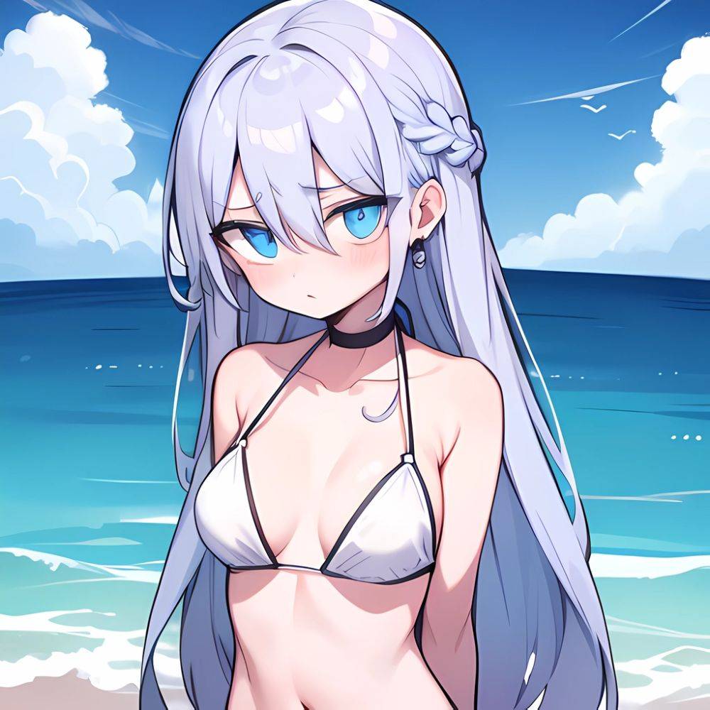 Lexington Warship Girls R 1girl Bikini Blue Eyes Blue Sky Braid Breasts Cloud Collarbone Day French Braid Grey Hair Hair, 1674494594 - AIHentai - #main