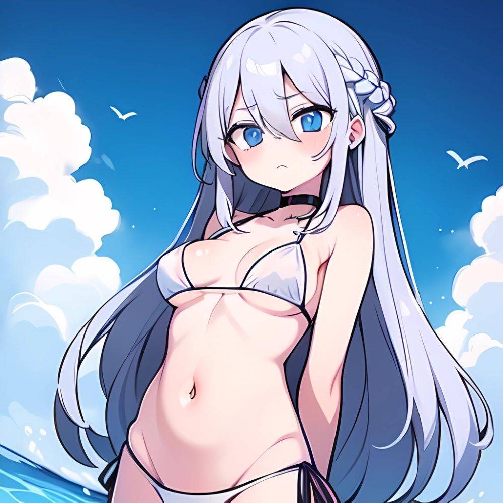 Lexington Warship Girls R 1girl Bikini Blue Eyes Blue Sky Braid Breasts Cloud Collarbone Day French Braid Grey Hair Hair, 2245750806 - AIHentai - #main