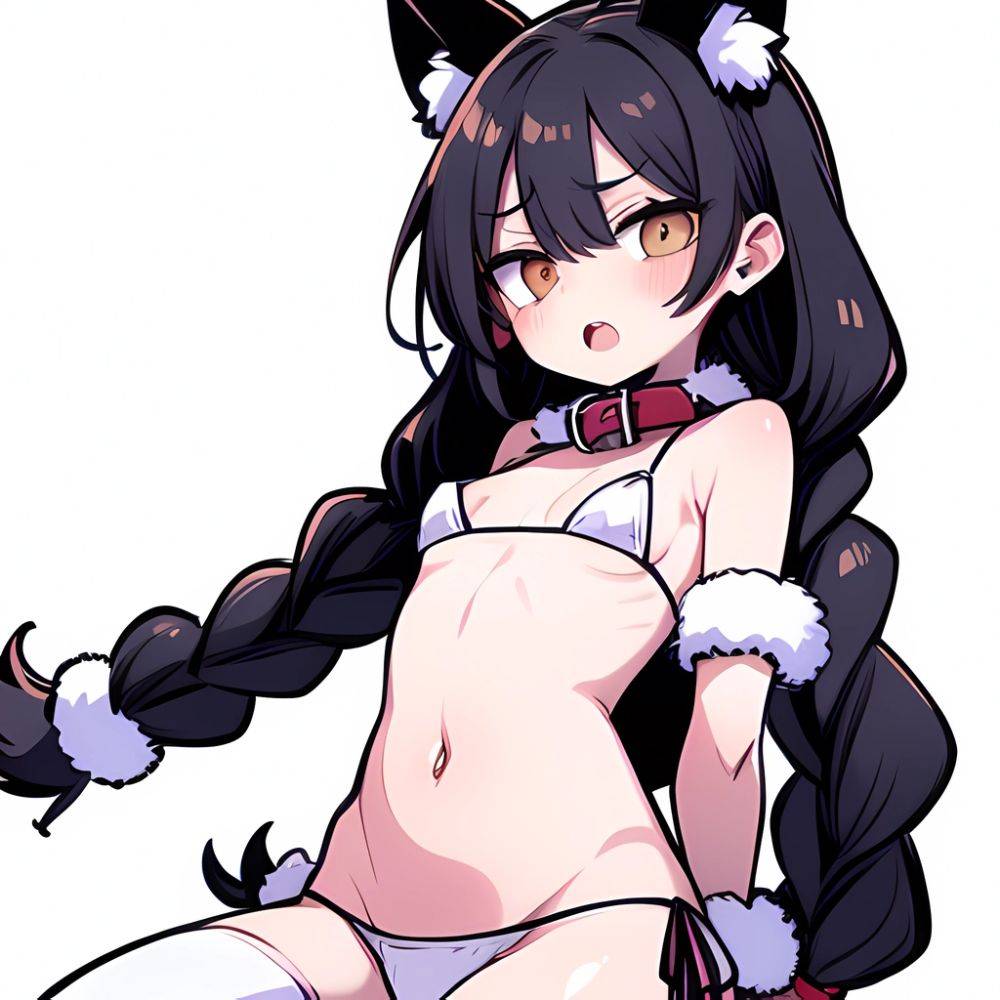 Minegumo Kancolle 1girl Animal Ears Bikini Braid Brown Eyes Cloud Hair Ornament Fake Animal Ears Fur Collar Fur Cuffs Light, 3710374297 - AIHentai - #main