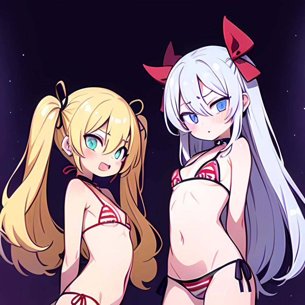 Gabriel Tenma White Raphiel Shiraha Ainsworth 2girls American Flag Bikini Bikini Blonde Hair Blue Eyes Blush Breasts Cross Hair, 27181285 - AIHentai - #main