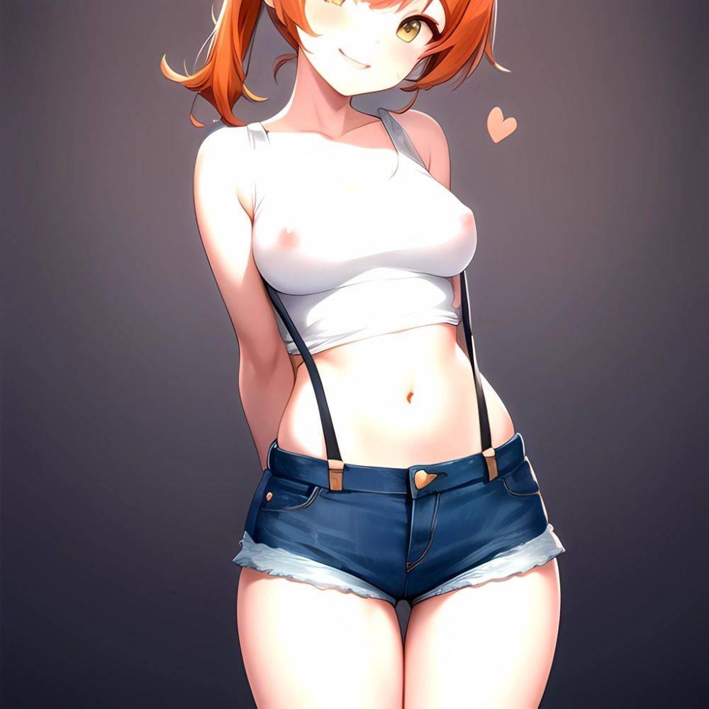 Misty Pokemon 1girl Blue Panties Breasts Denim Denim Shorts Head Tilt Heart Medium Breasts Navel Nipples No Bra Orange Hair, 1142579427 - AIHentai - #main
