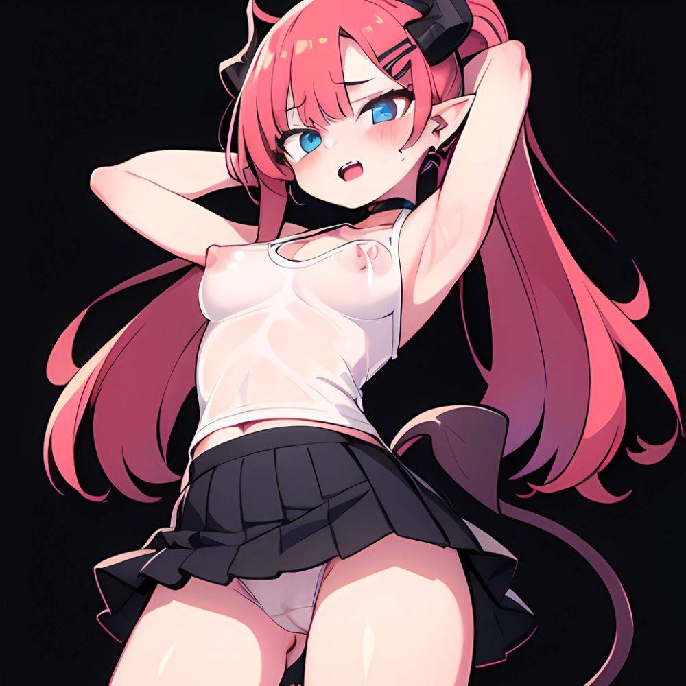 Megu Blue Archive 1girl Areola Slip Armpits Arms Behind Head Bare Shoulders Black Skirt Blue Eyes Blush Breasts Choker Cleavage, 3128510383 - AIHentai - #main