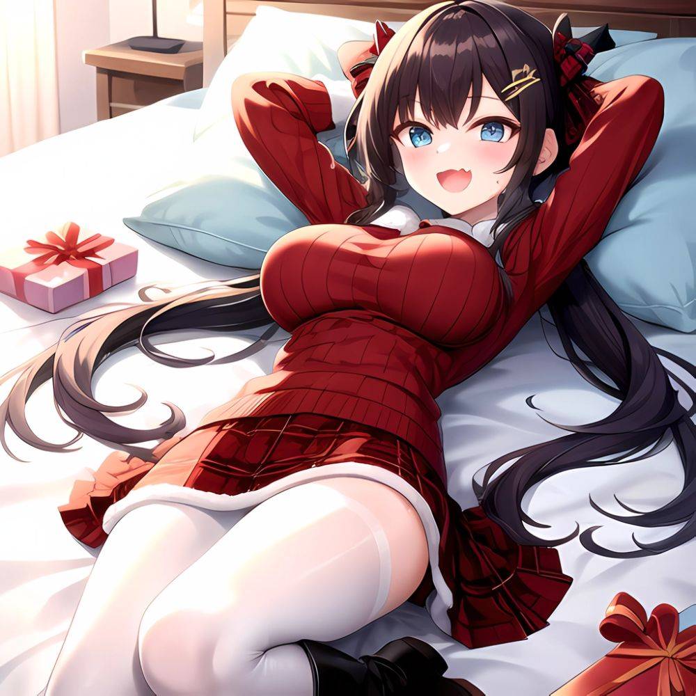 Hanae Blue Archive Hanae Christmas Blue Archive 1girl D Blue Eyes Blush Boots Box Breasts Clothes Lift Come Hither Condom, 2916221525 - AIHentai - #main