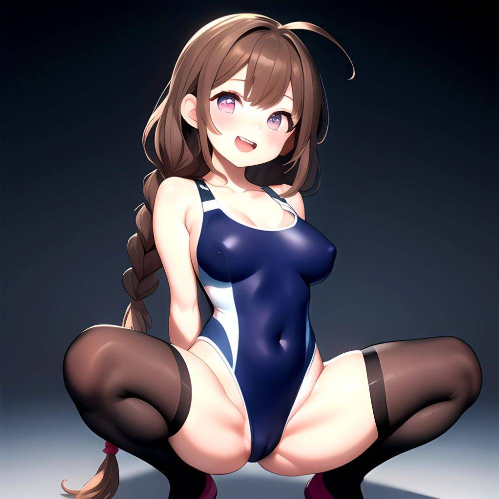 Kuwayama Chiyuki 1girl Ahoge Black Thighhighs Blurry Blurry Background Blush Braid Breasts Brown Eyes Brown Hair Cameltoe Collar, 3415426697 - AIHentai - #main