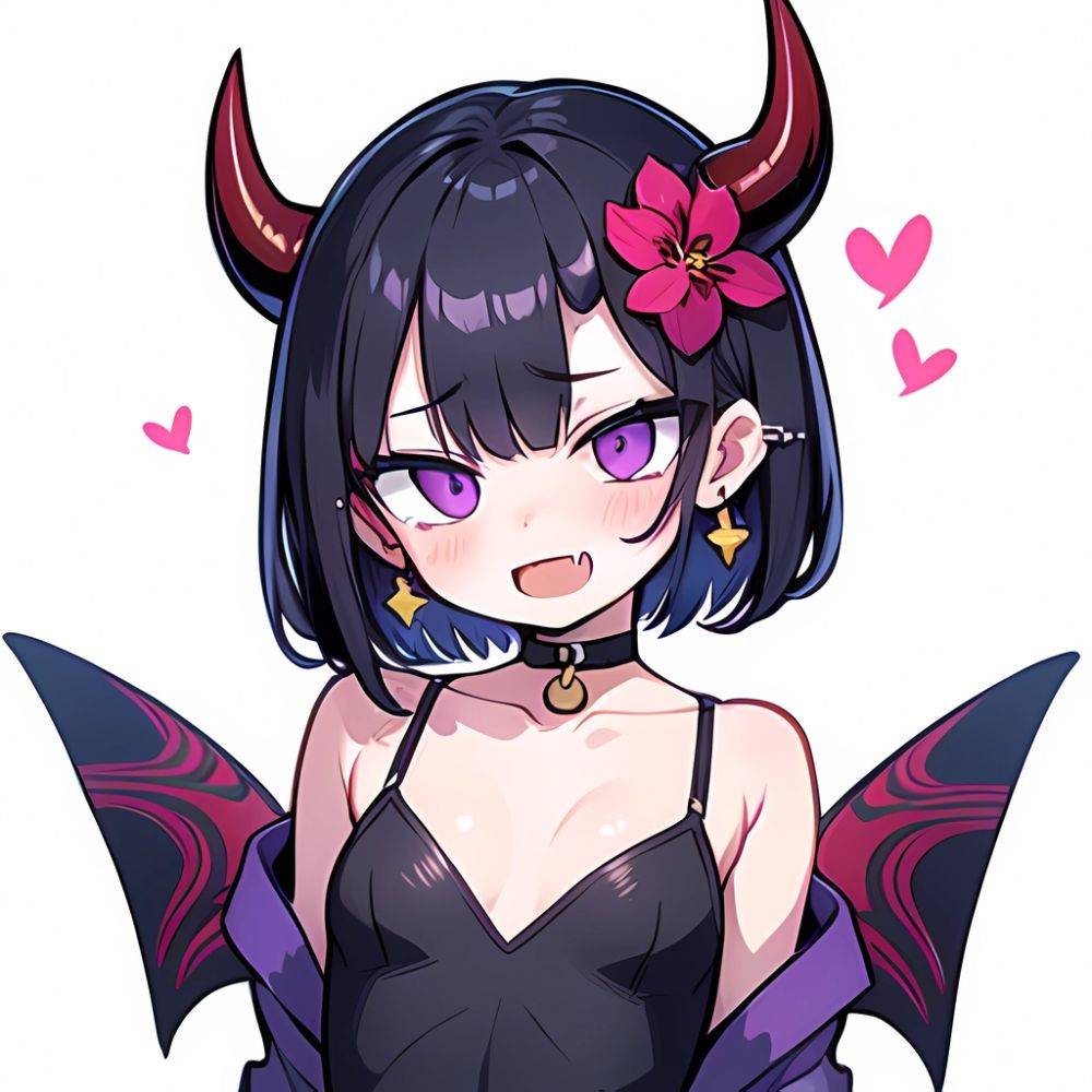 Shuten Douji Fate 1girl Blush Bob Cut Breasts Collarbone Earrings Fang Flower Hair Flower Hair Ornament Horns Jewelry Looking At, 2004847135 - AIHentai - #main