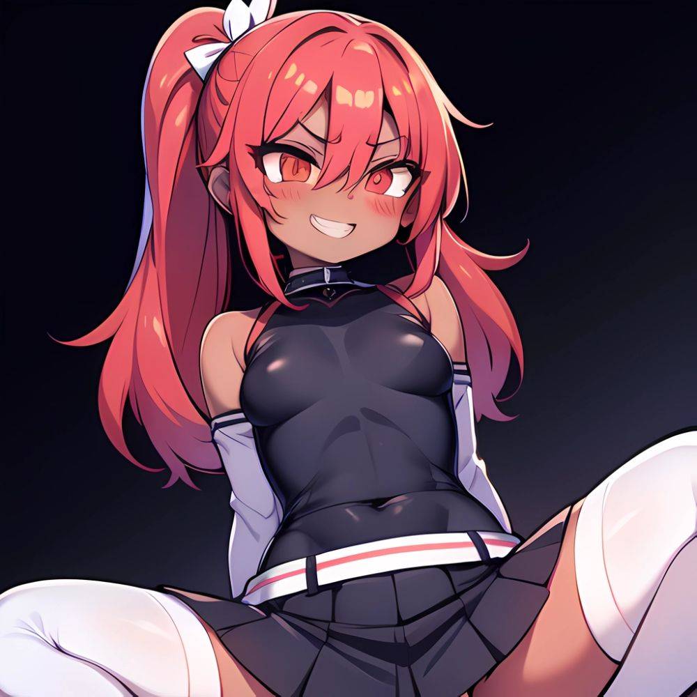 1girl Arms Behind Back Black Skirt Bodysuit Breasts Covered Navel Dark Skinned Female Dark Skin Detached Sleeves Feet Out Of, 2680049427 - AIHentai - #main