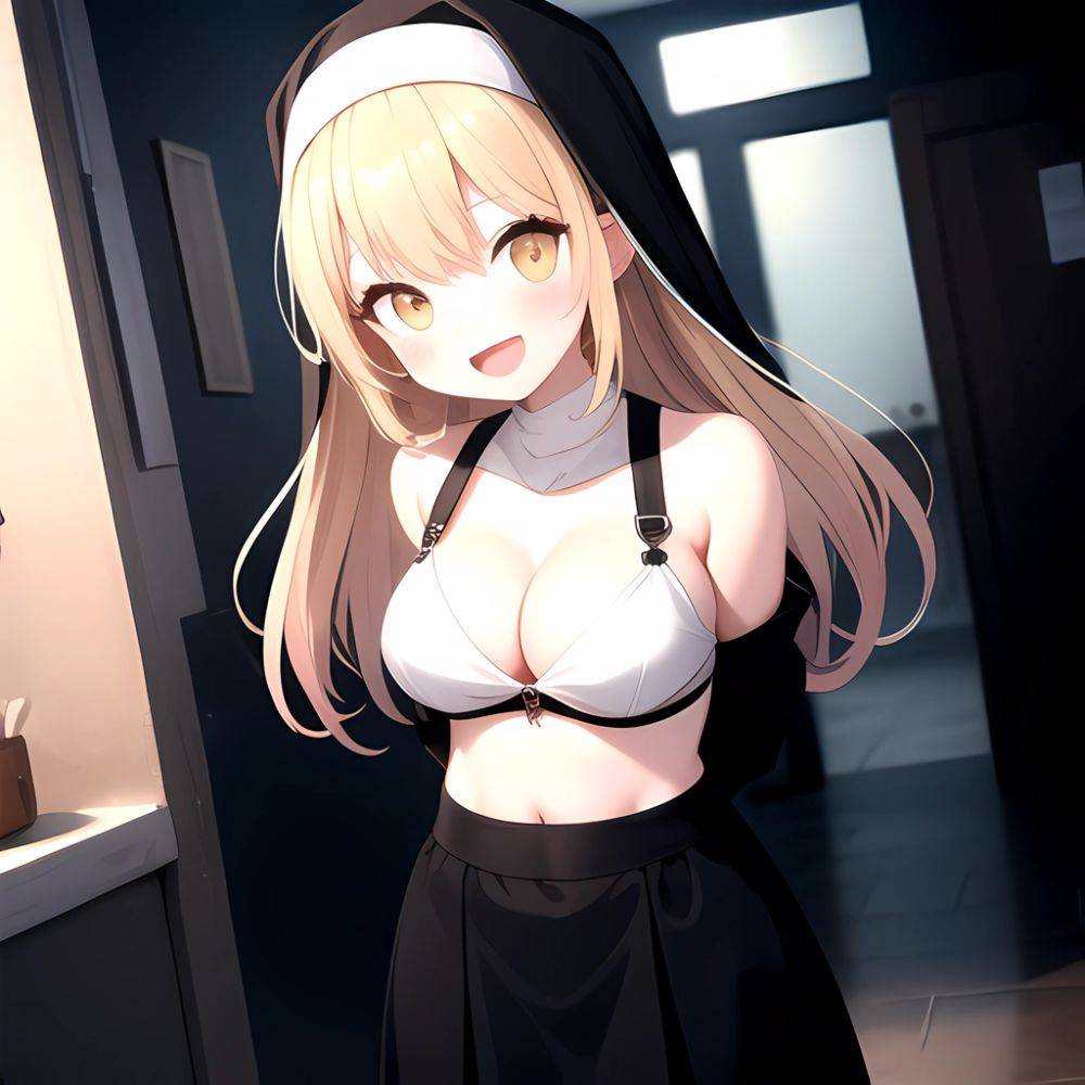 1girl D Black Headwear Black Nails Blonde Hair Blush Breasts Cleavage Grey Hair Large Breasts Long Hair Multicolored Hair Nail, 1644051248 - AIHentai - #main